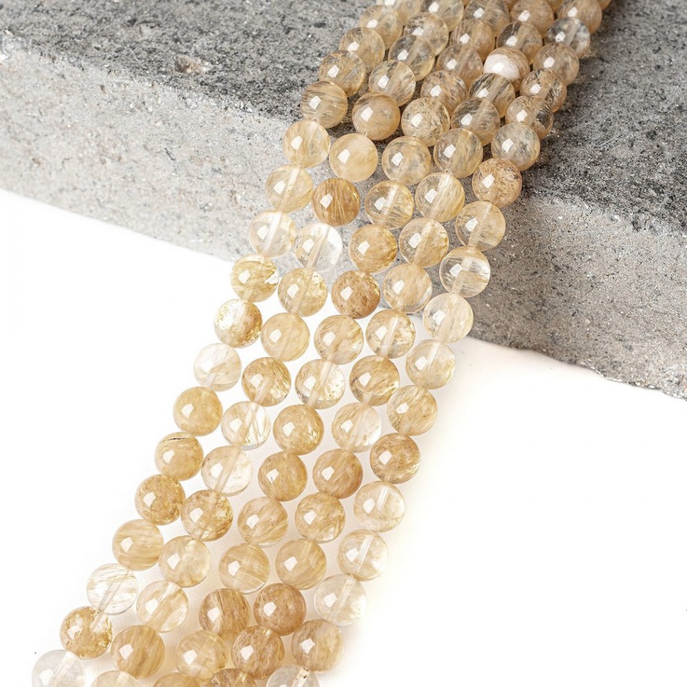 Ρουτίλιο gold σε χαλαζία (Gold Rutile Quartz) φυσικοί ημιπολύτιμοι λίθοι χάντρες 6mm/ 8mm/ 10mm (σειρά/37∽38cm) Ρουτίλιο - Rutile