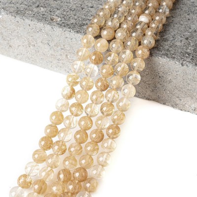 Ρουτίλιο gold σε χαλαζία (Gold Rutile Quartz) φυσικοί ημιπολύτιμοι λίθοι χάντρες 6mm/ 8mm/ 10mm (σειρά/37∽38cm)