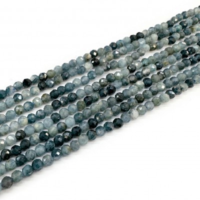 Ζαφείρι μπλε περόλ (Blue petrol Sapphire) φυσικοί πολύτιμοι λίθοι χάντρες πολυγωνικές 3mm (σειρά∽40cm∽138χάντρες)