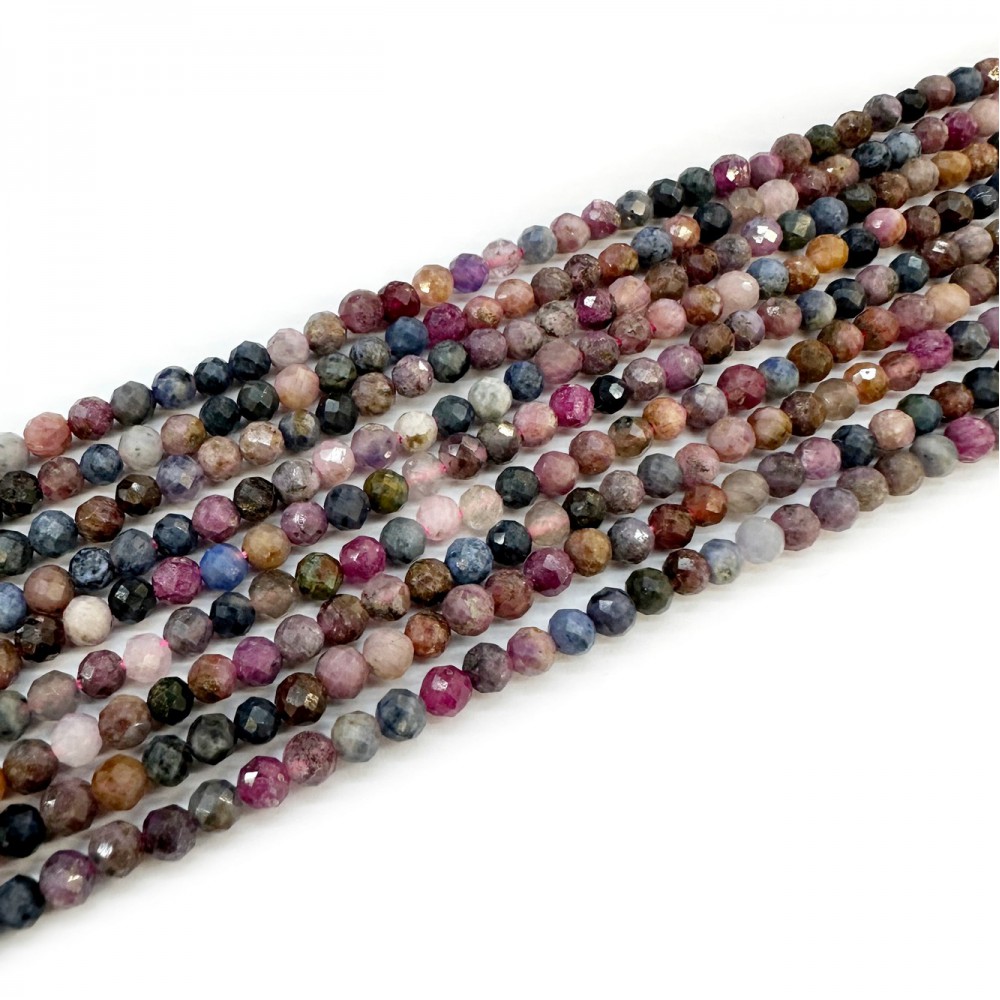 Ρουμπίνι και Ζαφείρι (Ruby Madagascar and Sapphire) φυσικοί πολύτιμοι λίθοι χάντρες πολυγωνικές 3.5mm (σειρά∽39cm∽122χάντρες) Μικτές Ημιπολύτιμες Χάντρες