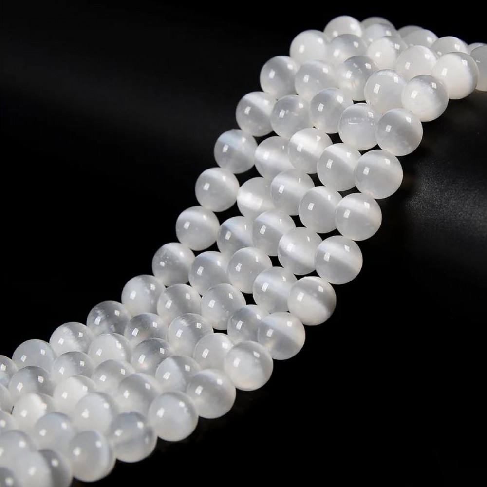 Σεληνίτης (Selenite) φυσικοί ημιπολύτιμοι λίθοι χάντρες 6mm/ 8mm/ 10mm (σειρά∽39cm) Σεληνίτης - Selenite