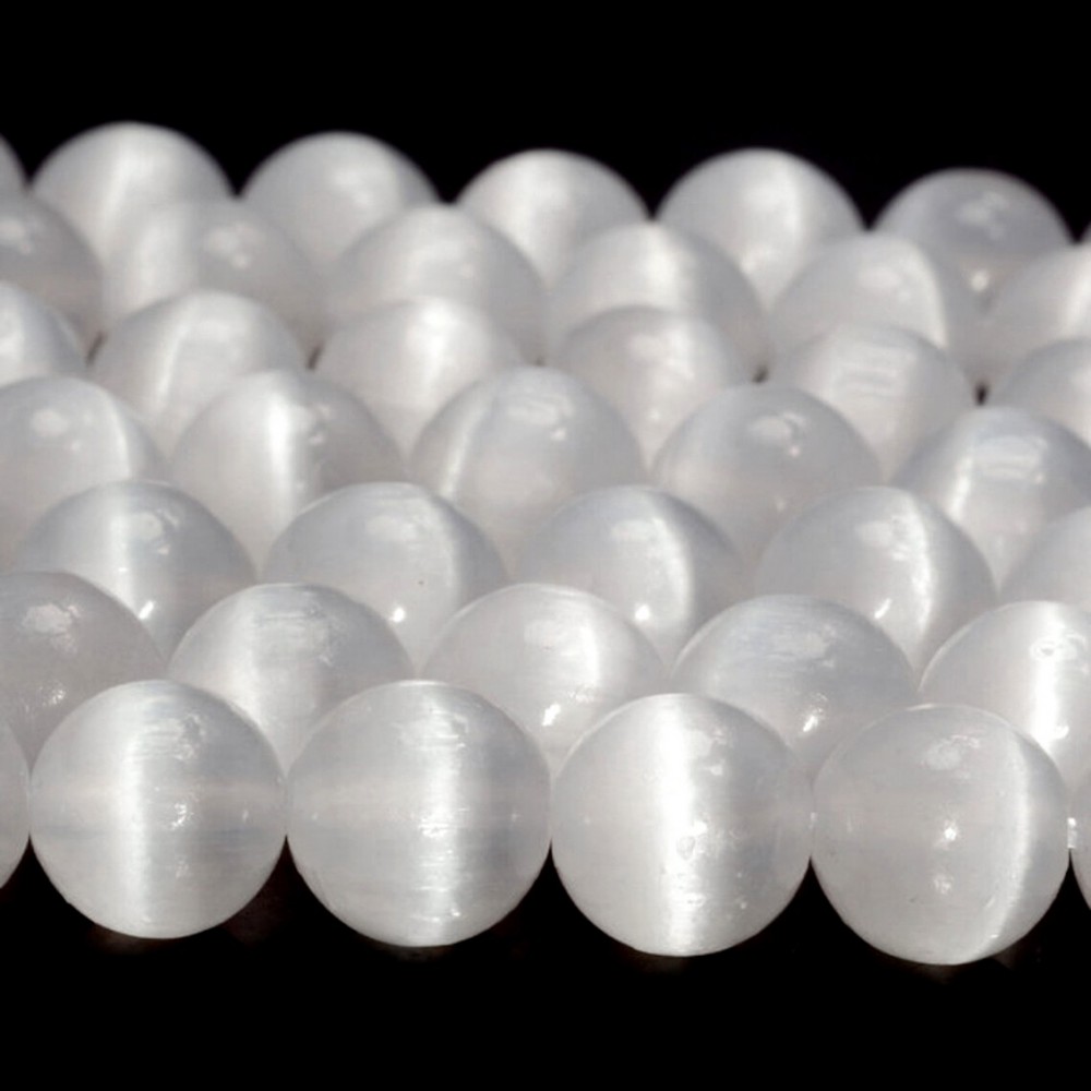 Σεληνίτης (Selenite) φυσικοί ημιπολύτιμοι λίθοι χάντρες 6mm/ 8mm/ 10mm (σειρά∽39cm) Σεληνίτης - Selenite