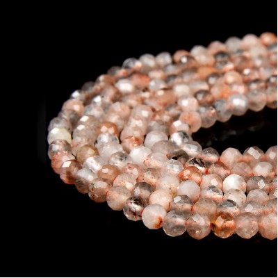 Ηλιόλιθος (Sunstone) φυσικοί ημιπολύτιμοι λίθοι χάντρες πολυγωνικές 3.5mm (σειρά∽39cm∽114χάντρες)