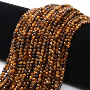 Μάτι της Τίγρης (Tiger Eye) φυσικοί ημιπολύτιμοι λίθοι χάντρες πολυγωνικές 2.5mm (σειρά∽39cm∽176χάντρες) Μάτι της Τίγρης - Tiger Eye