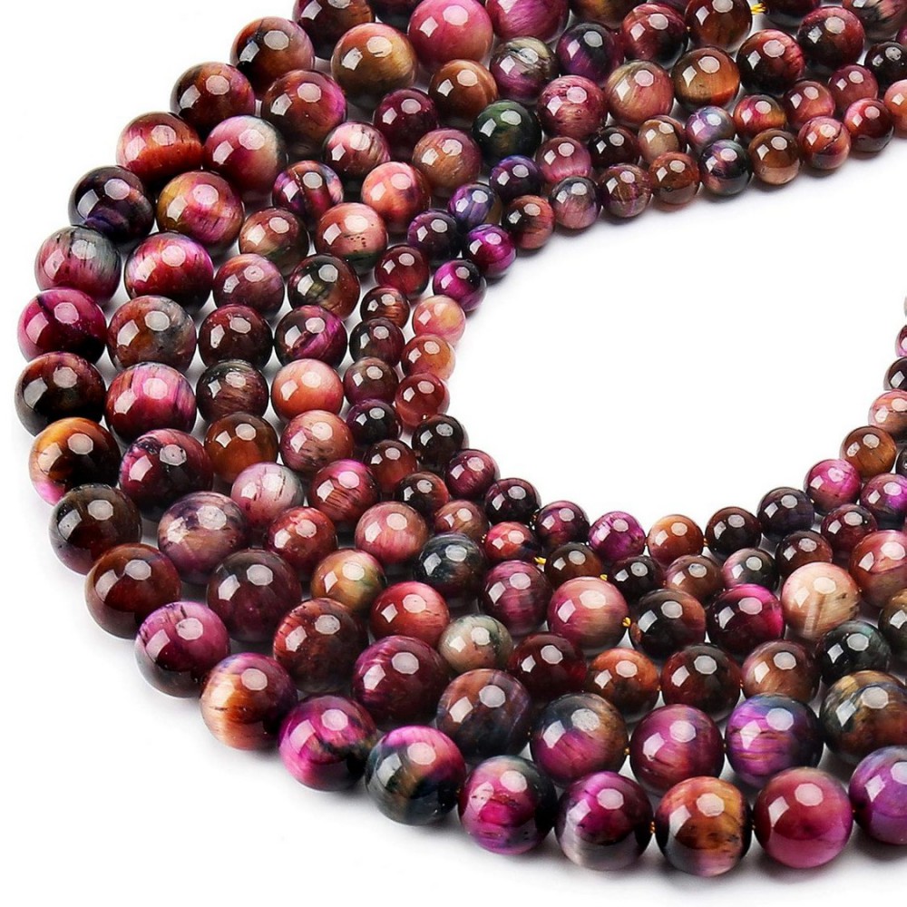 Μάτι της Τίγρης Φούξια - Μωβ - Gold - Mix (Tiger Eye) φυσικοί ημιπολύτιμοι λίθοι χάντρες 6mm (σειρά∽38cm∽62χάντρες) Μικτές Ημιπολύτιμες Χάντρες