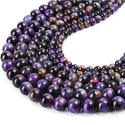 Μάτι της Τίγρης Μωβ (Tiger Eye) φυσικοί ημιπολύτιμοι λίθοι χάντρες 6mm (σειρά∽38cm∽62χάντρες)