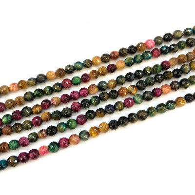 Μάτι της Τίγρης Multicolor (Tiger Eye) φυσικοί ημιπολύτιμοι λίθοι μικτές χάντρες πολυγωνικές 4mm / 6mm (σειρά∽37cm)