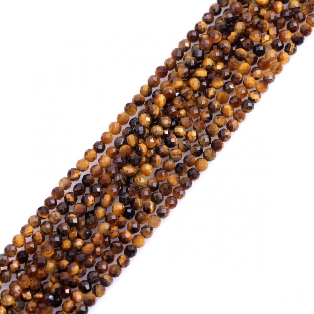 Μάτι της Τίγρης (Tiger Eye) φυσικοί ημιπολύτιμοι λίθοι χάντρες πολυγωνικές 2.5mm (σειρά∽39cm∽176χάντρες) Μάτι της Τίγρης - Tiger Eye