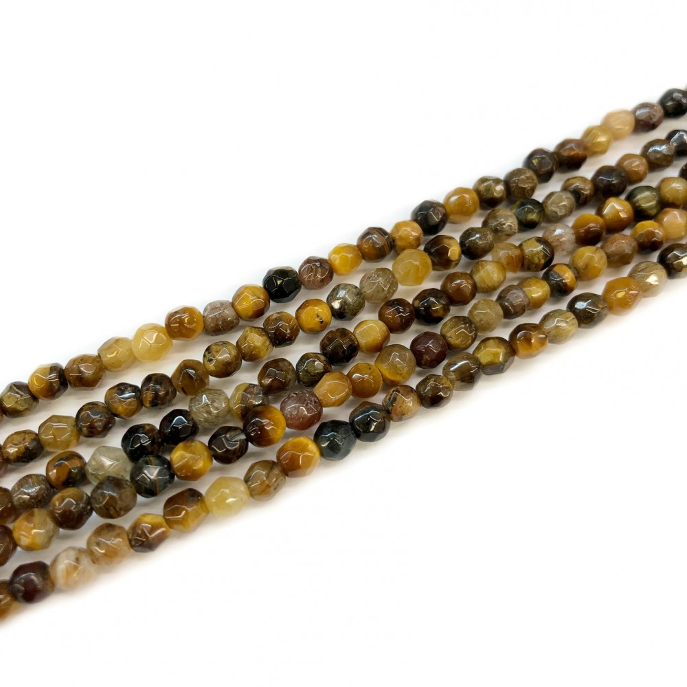 Μάτι της Τίγρης (Tiger Eye) φυσικοί ημιπολύτιμοι λίθοι χάντρες πολυγωνικές 4mm (σειρά∽39cm∽96χάντρες) Μάτι της Τίγρης - Tiger Eye