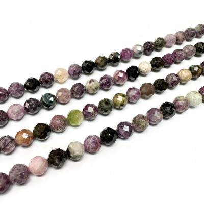Τουρμαλίνη (Tourmaline multicolor) φυσικοί ημιπολύτιμοι λίθοι χάντρες πολυγωνικές 8mm (σειρά∽40cm∽45χάντρες)