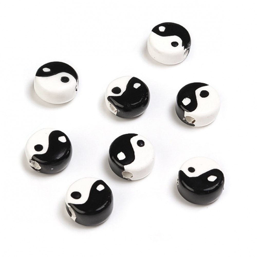 Κεραμική χάντρα yin yang επισμαλτωμένη πλακέ 12x8mm Κεραμικές Χάντρες