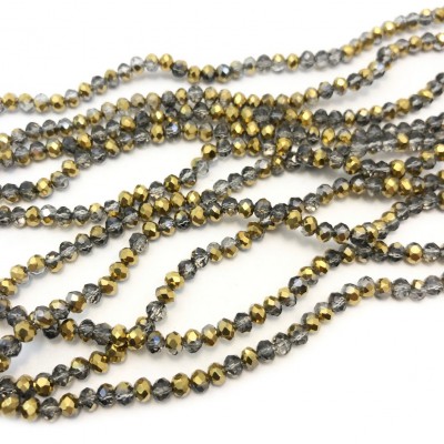 Faceted glass beads 4mm two tone transparent gray and gold metallic color (string∽120beads/ 40cm∽43cm)