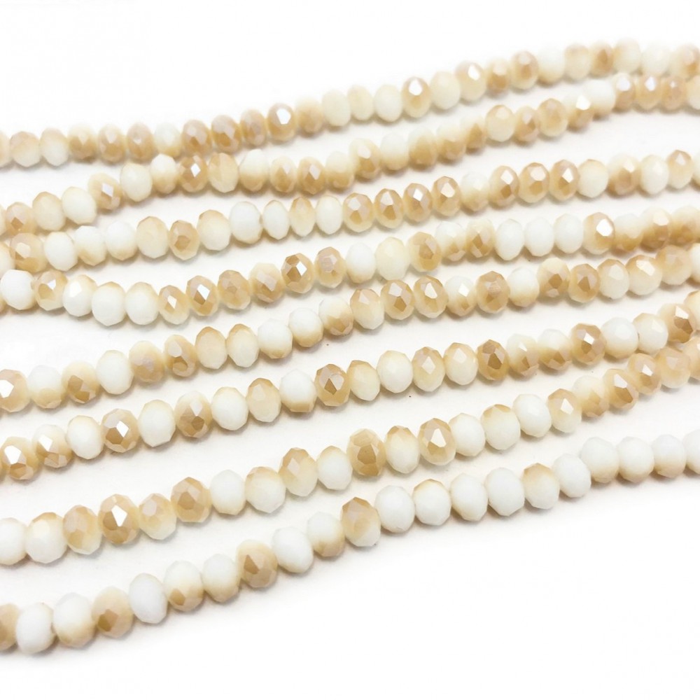 Χάντρες γυάλινες πολυγωνικές κρυσταλλάκι 6mm δίχρωμο λευκό και μπεζ ιριδίζον χρώμα (σειρά∽85χάντρες/ 40cm∽43cm) Χάντρες πολυγωνικές κρυσταλλάκι 6mm