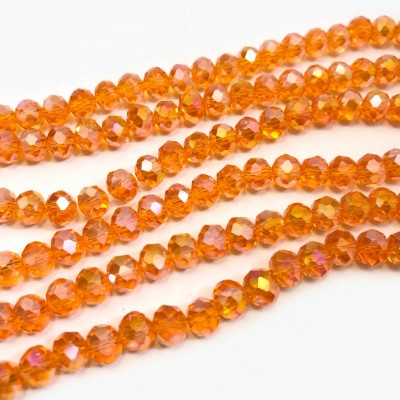 Χάντρες γυάλινες πολυγωνικές κρυσταλλάκι 6mm διάφανο πορτοκαλί ιριδίζον χρώμα (σειρά/100χάντρες)