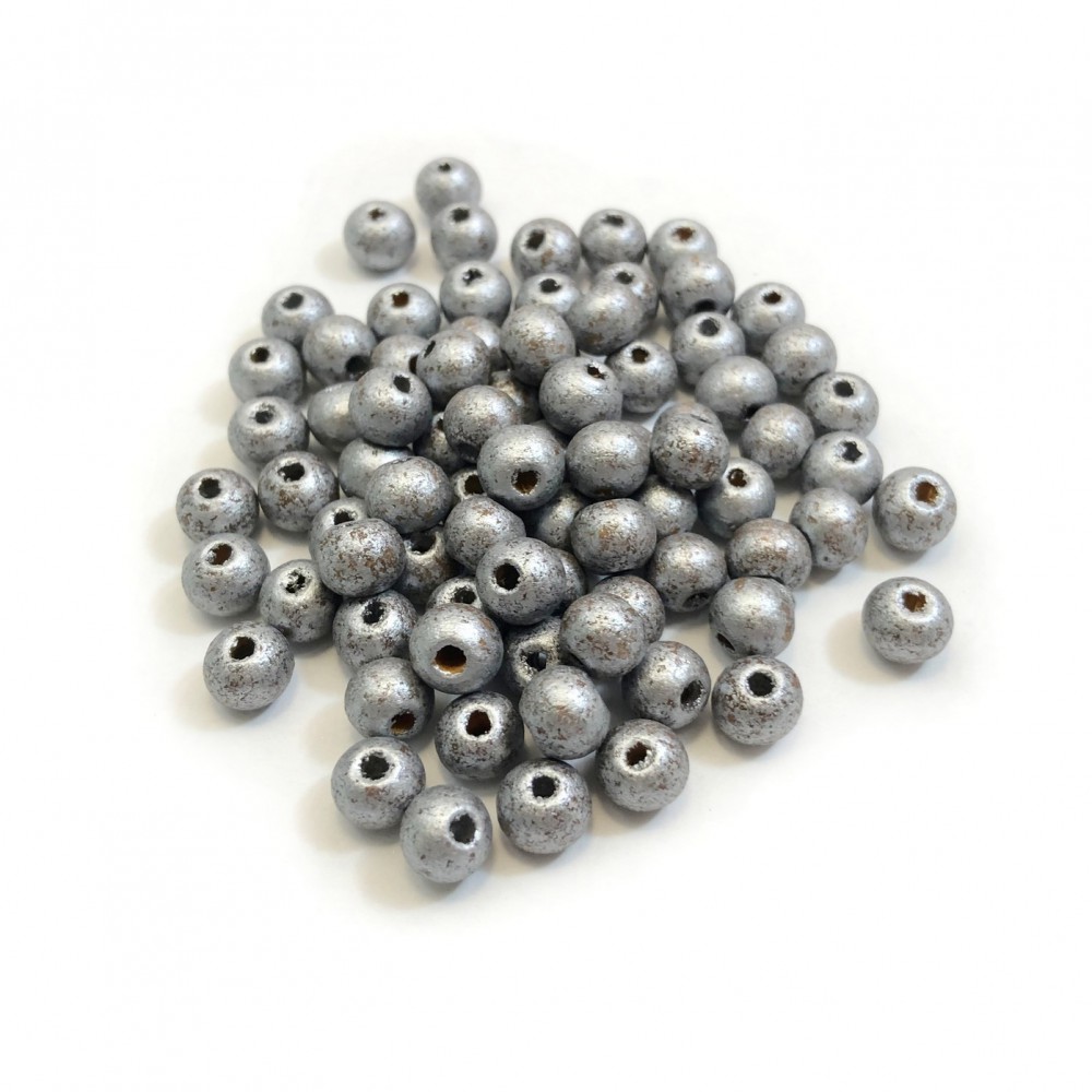 Ξύλινες χάντρες στρογγυλές ασημί χρώμα 6mm / 8mm  (συσκευασία) Ξύλινες Χάντρες