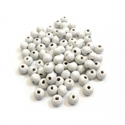 Ξύλινες χάντρες στρογγυλές λευκό χρώμα 6mm / 8mm  (συσκευασία)