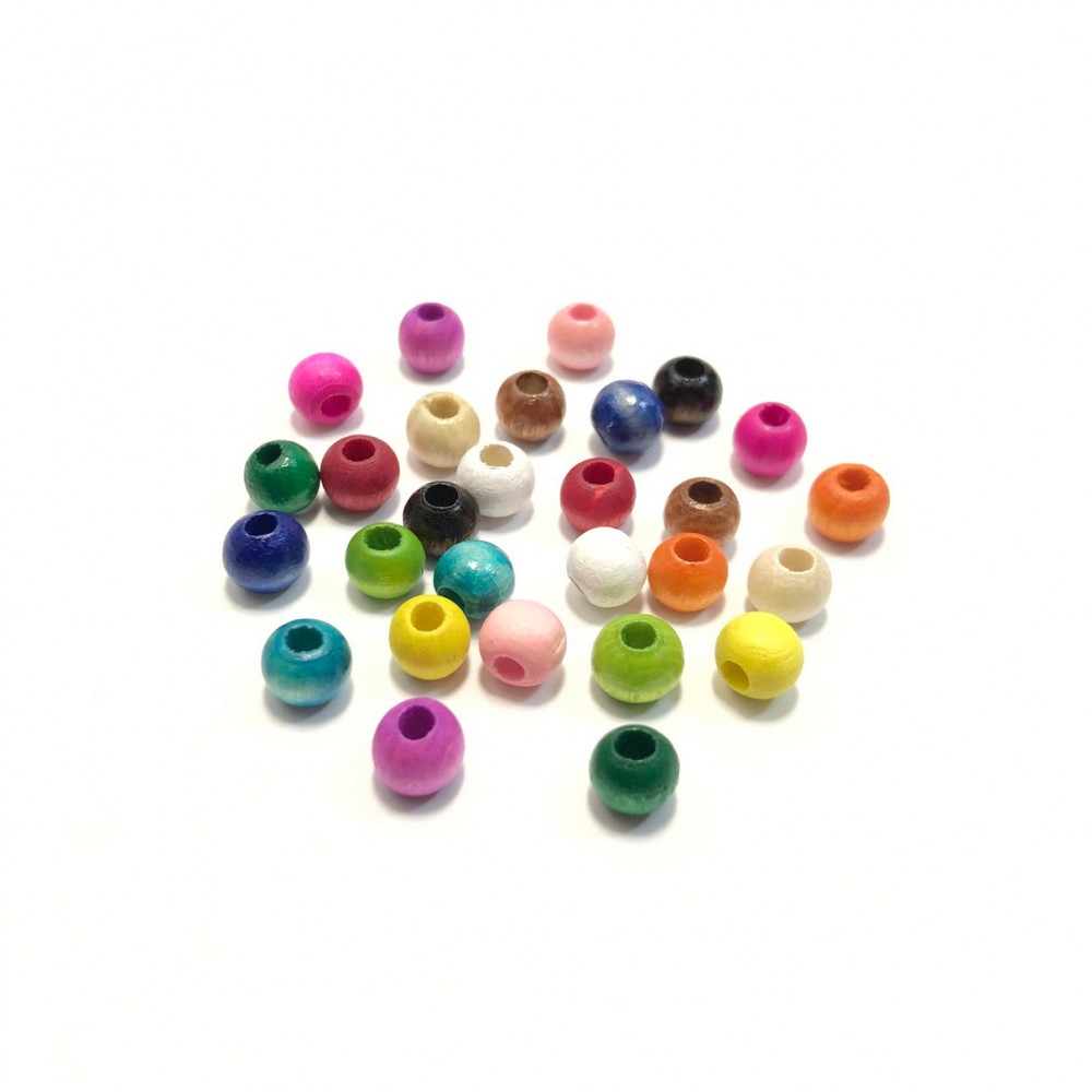 Ξύλινες χρωματιστές χάντρες στρογγυλές 6mm /  8mm / 10mm μικτά χρώματα (συσκευασία) Ξύλινες Χάντρες