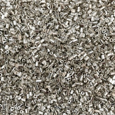 Μακαρονάκι κοφτό γυάλινες χάντρες 2.5mm μεταλλικό ασημί χρώμα (συσκευασία/50g/4200χάντρες)