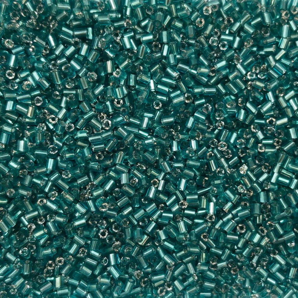 Μακαρονάκι κοφτό γυάλινες χάντρες 2.5mm διάφανο πράσινο τιρκουάζ silver line χρώμα (συσκευασία/50g/4200χάντρες) Χάντρες Μακαρονάκι Κοφτό