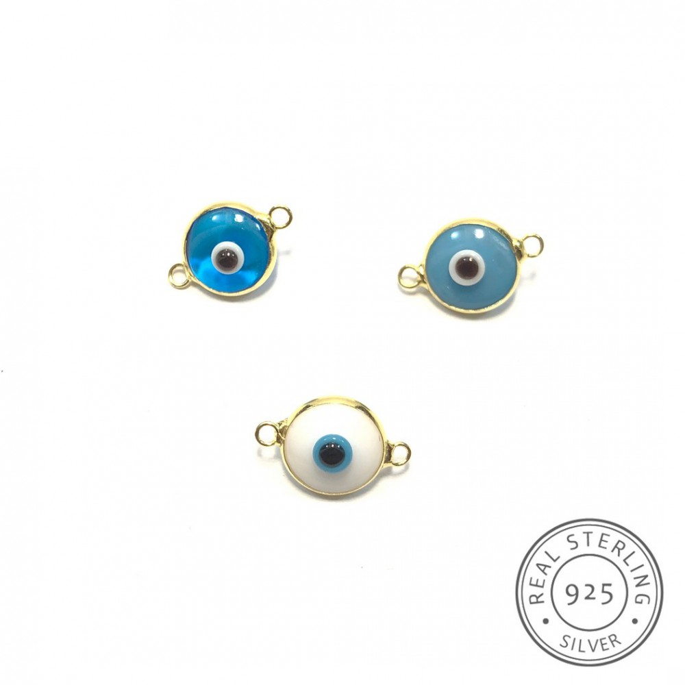 Evil Eye silver 925 gold plated with two rings double sided 8mm Evil Eyes with two rings