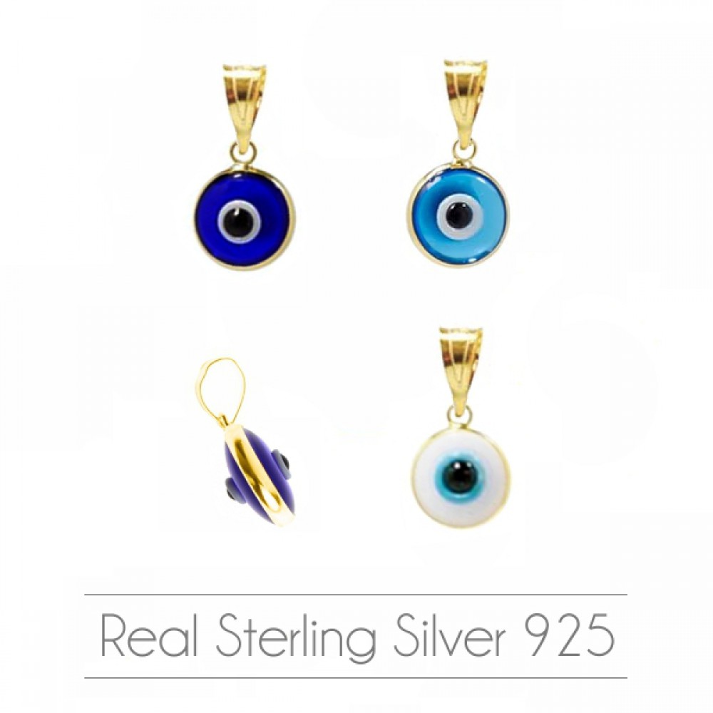 Evil Eye silver 925 gold plated double sided 4mm Hanging Evil Eyes