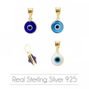 Evil Eye silver 925 gold plated double sided 4mm Hanging Evil Eyes