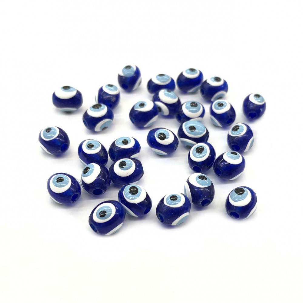 Evil eyes oval acrylic beads, blue color, 8.5x7.5mm (pack/50pcs.) Acrylic Beads