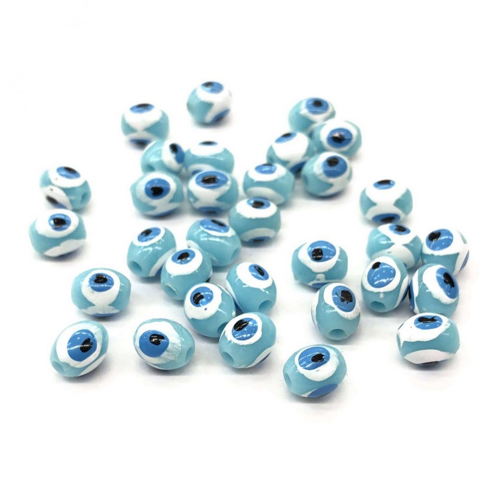 Evil eyes oval acrylic beads, sky blue color, 8.5x7.5mm (pack/50pcs.) Acrylic Beads