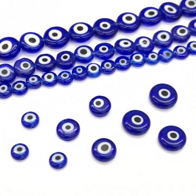 Ματάκια γυάλινα πλακέ χάντρες μπλε χρώμα  4mm / 6mm / 8mm / 10mm / 12mm (συσκευασία)