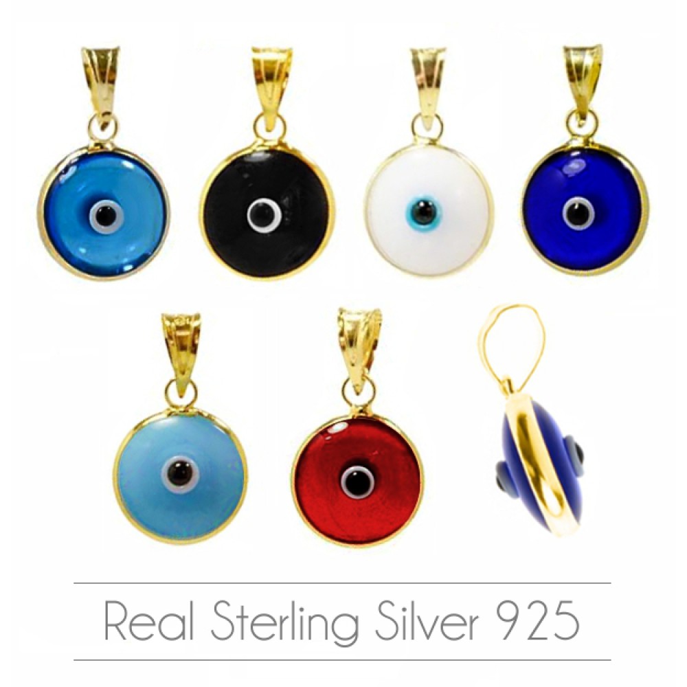 Evil Eye silver 925 gold plated double sided 6mm / 8mm / 10mm Hanging Evil Eyes