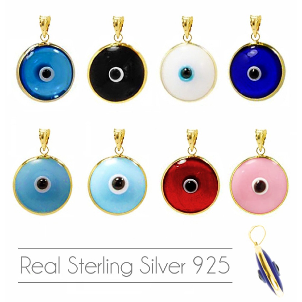 Evil Eye silver 925 gold plated double sided 15mm Hanging Evil Eyes
