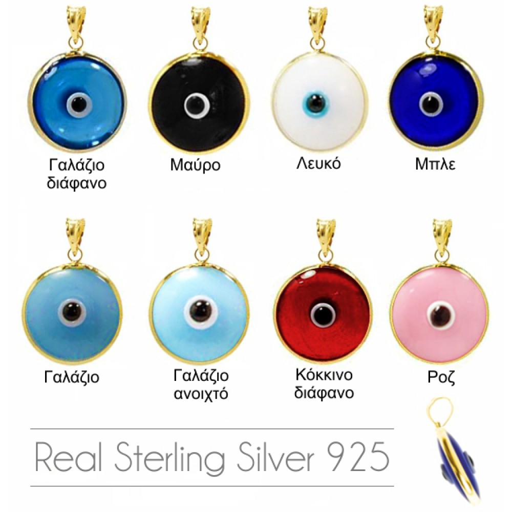 Evil Eye silver 925 gold plated double sided 15mm Hanging Evil Eyes
