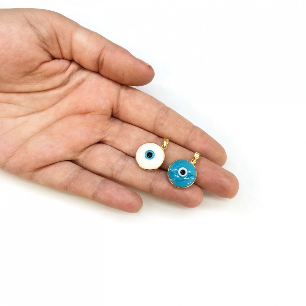 Evil Eye silver 925 gold plated double sided 15mm Hanging Evil Eyes