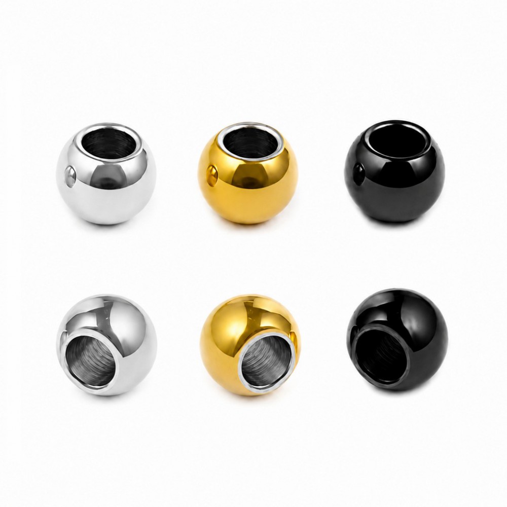 Ατσάλινες χάντρες 3mm/ 4mm/ 5mm, με μεγάλη τρύπα (συσκευασία) Μεταλλικές Χάντρες