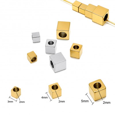 Ανοξείδωτο Ατσάλι χάντρες κύβος 3mm/ 4mm/ 5mm (συσκευασία)