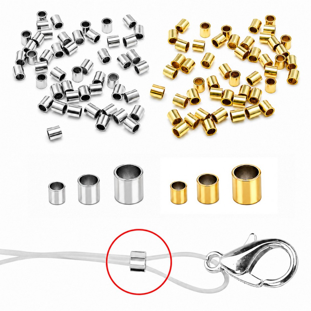 Ατσάλινα Στοπ χάντρες σωληνάκι 1.5mm / 2mm / 2.5mm (συσκευασία) Ακροδέκτες
