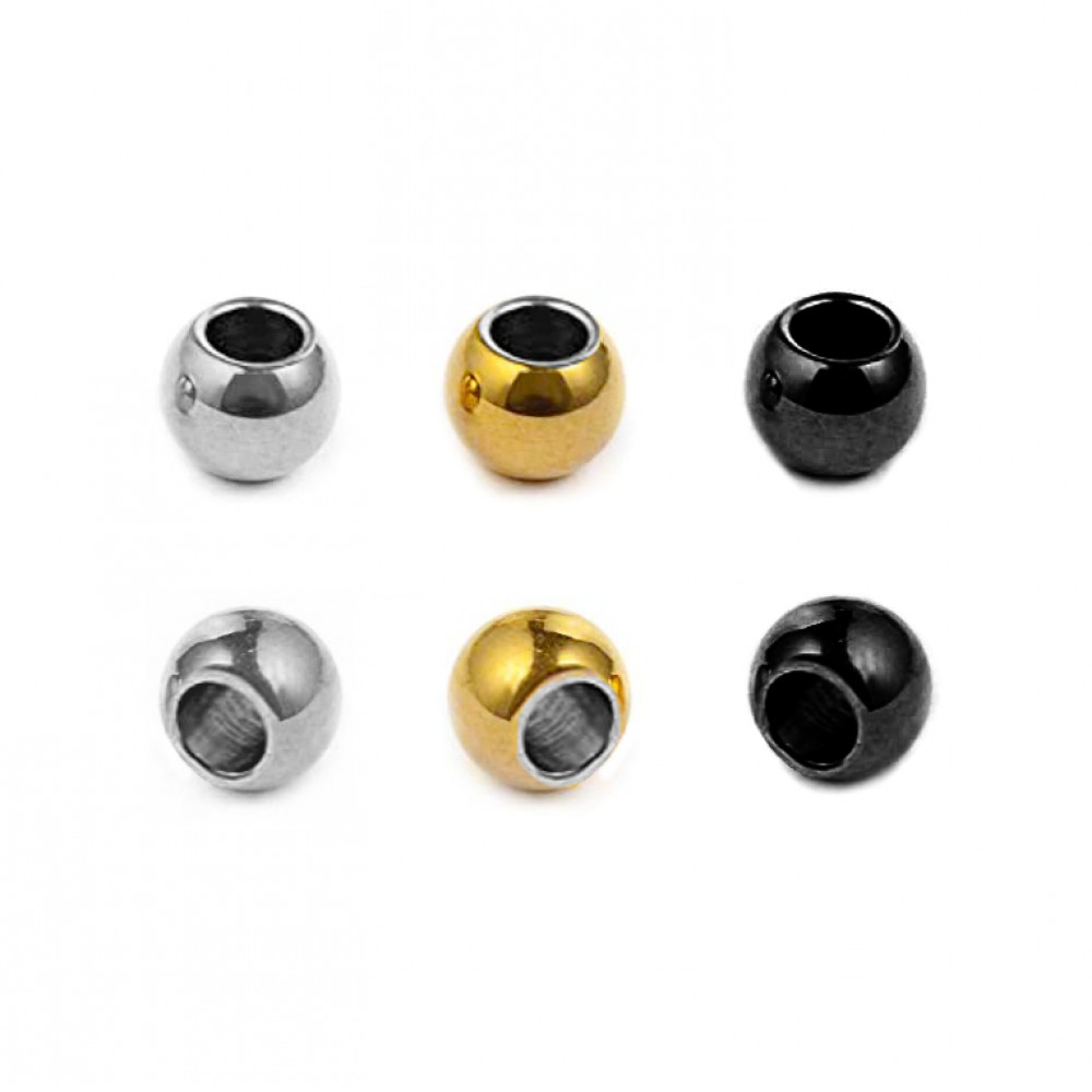 Ατσάλινες χάντρες 3mm/ 4mm/ 5mm, με μεγάλη τρύπα (συσκευασία) Μεταλλικές Χάντρες