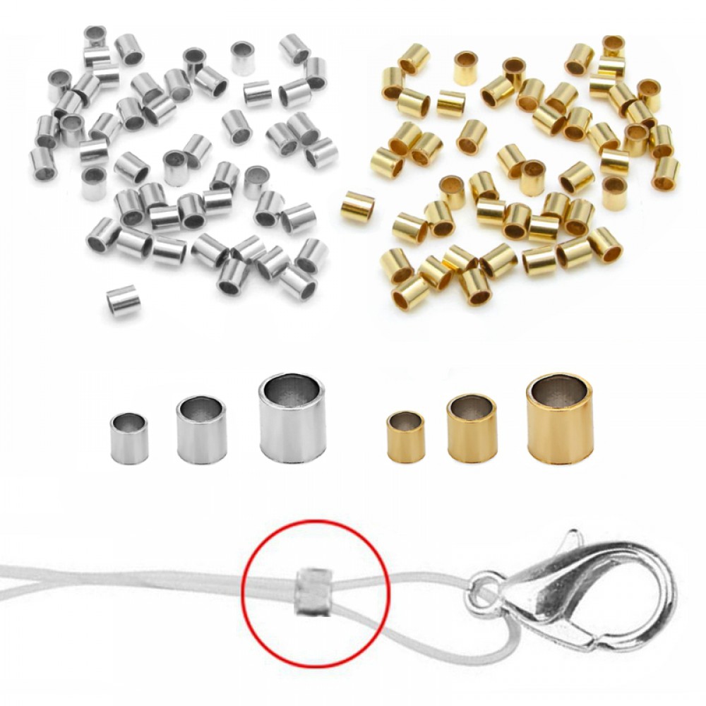 Ατσάλινα Στοπ χάντρες σωληνάκι 1.5mm / 2mm / 2.5mm (συσκευασία) Ακροδέκτες