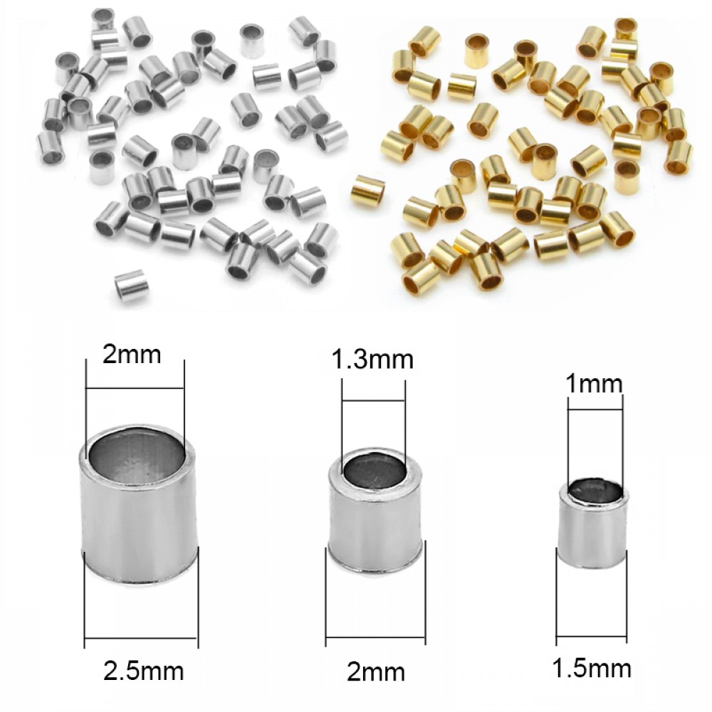 Ατσάλινα Στοπ χάντρες σωληνάκι 1.5mm / 2mm / 2.5mm (συσκευασία) Ακροδέκτες