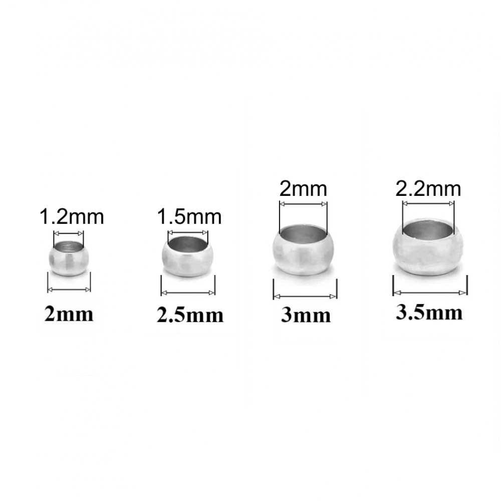 Στοπ μεταλλικές χάντρες 2mm/ 2.5mm/ 3mm/ 3.5mm (συσκευασία) Ακροδέκτες