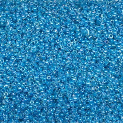 Μικρές γυάλινες χάντρες 2.3mm διάφανο γαλάζιο ιριδίζον χρώμα (συσκευασία/60g/4000χάντρες)