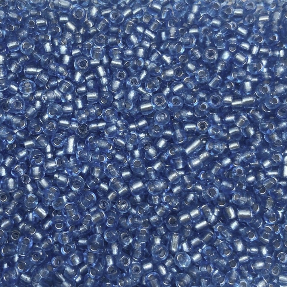 Μικρές γυάλινες χάντρες 3mm διάφανο μπλε silver line χρώμα (συσκευασία/60g/2000χάντρες)