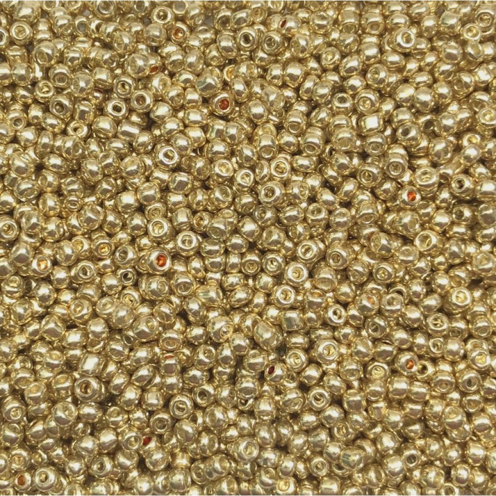 Μικρές γυάλινες χάντρες 3mm μεταλλικό χρυσό ανοιχτό χρώμα (συσκευασία/60g/2000χάντρες)