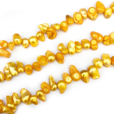 Φυσικές Πέρλες - Μαργαριτάρια γλυκού νερού κίτρινο χρώμα ακανόνιστες χάντρες 8∽16mm (σειρά∽38cm∽50χάντρες)