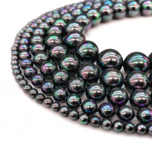 Γυάλινες Πέρλες μαύρο peacock χρώμα, χάντρες 4mm/ 6mm/ 8mm/ 10mm/ 12mm (σειρά/39∽40cm) Γυάλινες Χάντρες