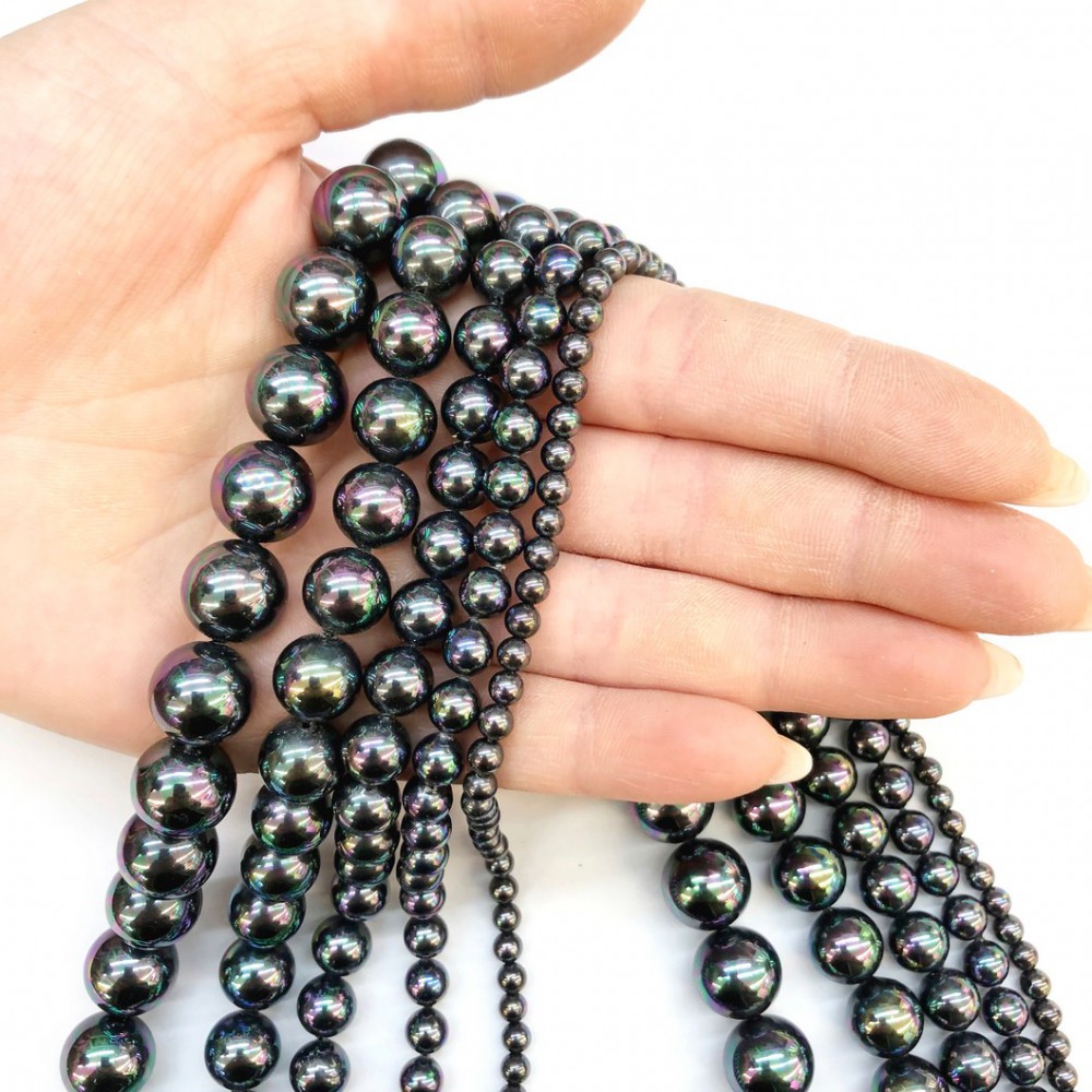 Γυάλινες Πέρλες μαύρο peacock χρώμα, χάντρες 4mm/ 6mm/ 8mm/ 10mm/ 12mm (σειρά/39∽40cm) Γυάλινες Χάντρες