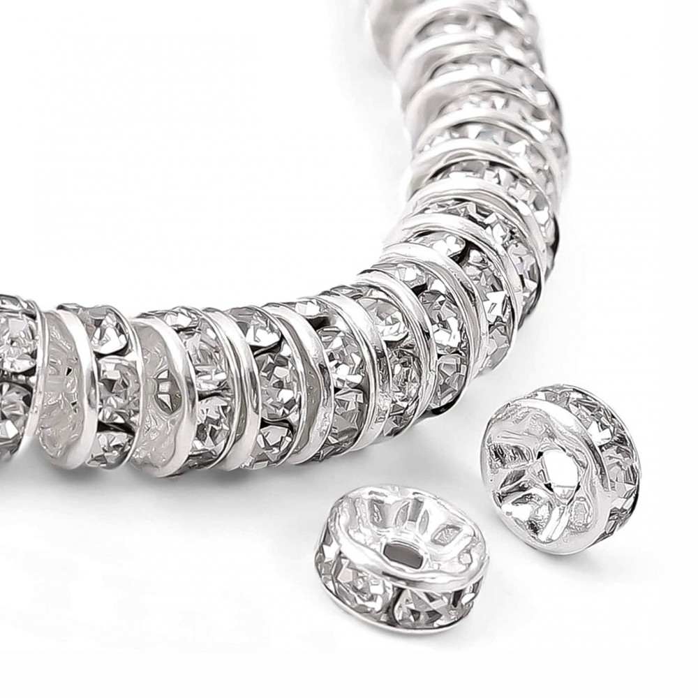 Rhinestone rondelle beads with hole clear color 6mm / 8mm / 10mm (pack) Metal Beads