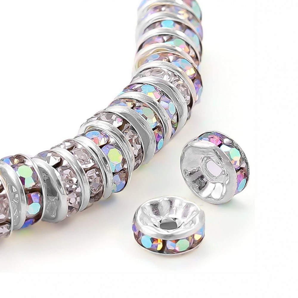 Rhinestone rondelle beads with hole clear AB color 6mm / 8mm / 10mm (pack) Metal Beads