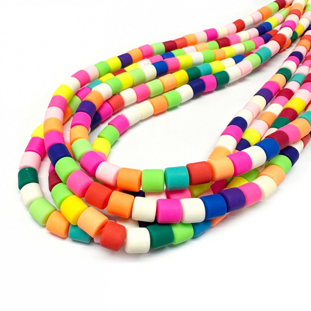 Χάντρες fimo κυλινδρικές 6mm μικτά χρώματα (σειρά∽60χάντρες∽39cm) Χάντρες Fimo