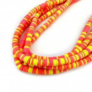 Χάντρες fimo ροδέλα πλακέ 6mm μικτά χρώματα neon πορτοκαλί/ φούξια/ κίτρινο (σειρά∽300χάντρες/ 36cm∽38cm) Χάντρες Fimo